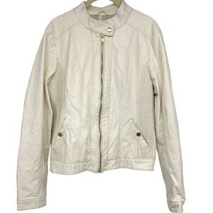 G By Guess Ivory Pleather Faux Leather Vegan Moto Jacket size L